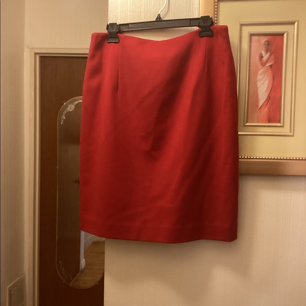 RENA ROWAN RED MIDI WOOL SKIRT  SZ 14.